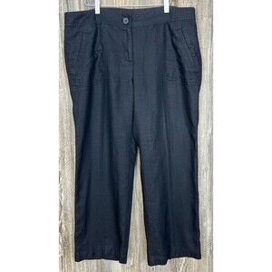 CHICO'S Black Straight Leg 100% Linen Pants Coastal Beach Minimalist 2/Large